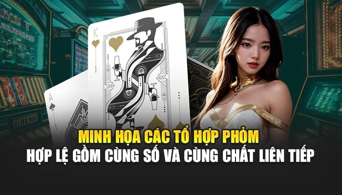 Phỏm FEBET - Bí Kíp Chiến Thắng Từ Cơ Bản Đến Cao Thủ 1 Minh họa các tổ hợp phỏm hợp lệ gồm cùng số và cùng chất liên tiếp